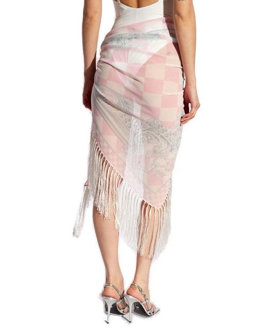 Versace White Barocco-printed Fringed Cover-up