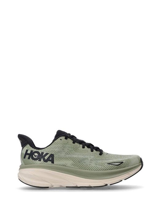 Hoka One One Green Clifton 9 Lace-Up Sneakers for men