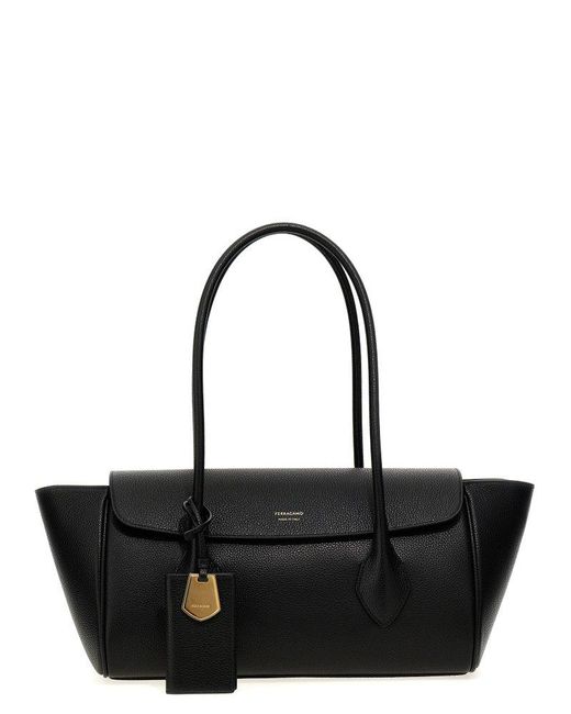 Ferragamo Black 'East-West Medium' Shopping Bag