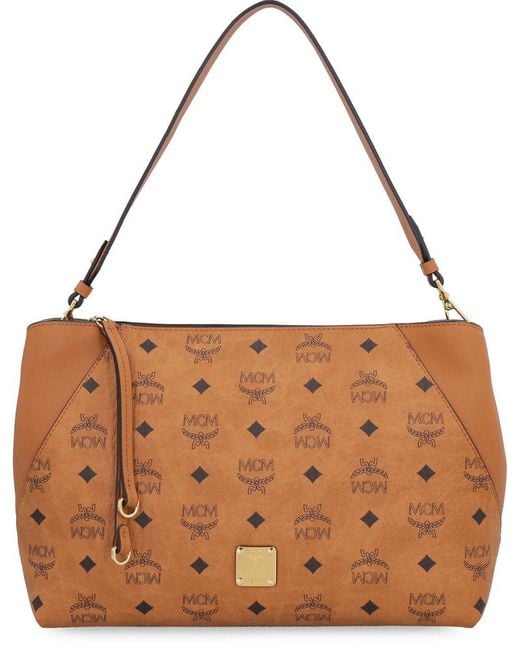 Mcm Brown, Pattern Print Vintage Visetos Handle Bag