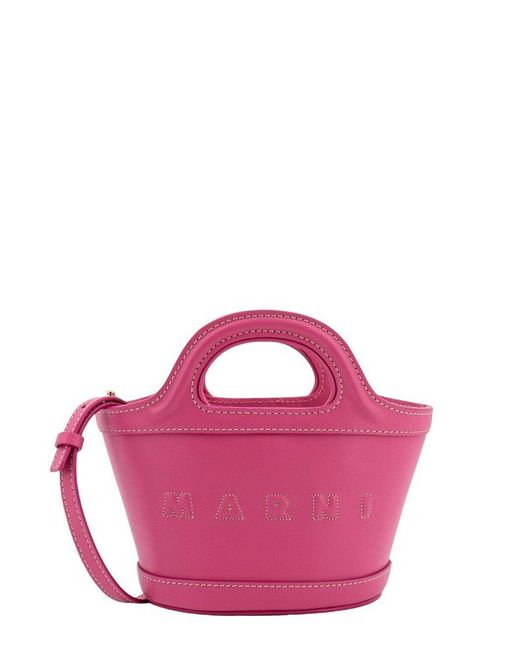 Marni Pink Tropicalia Logo Embroidered Micro Tote Bag