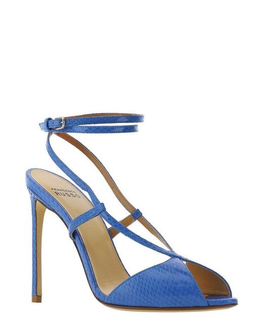 Francesco Russo Blue Embossed Ankle Strapped Sandals