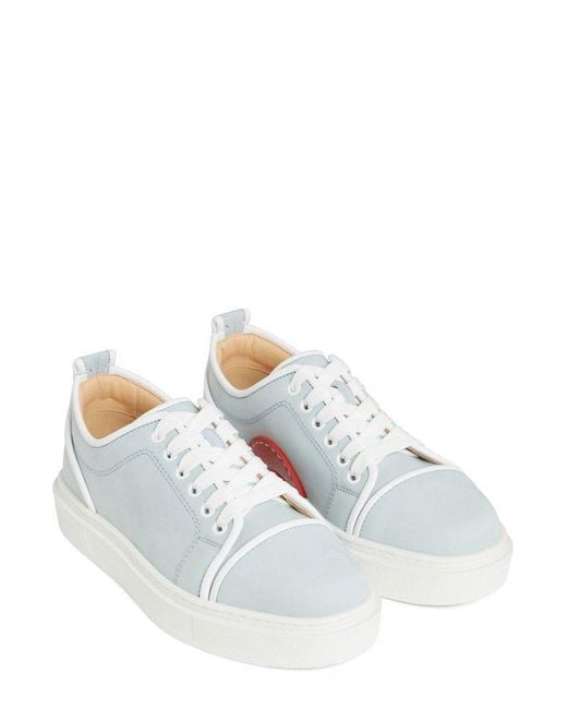 Christian Louboutin White Sneakers "adolon" In Suede Azzurra