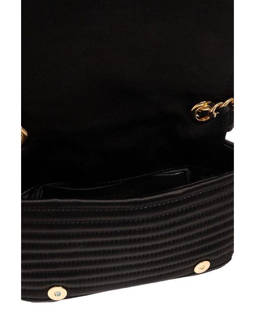 Moschino Metallic Foldover Logo Patch Shoulder Bag
