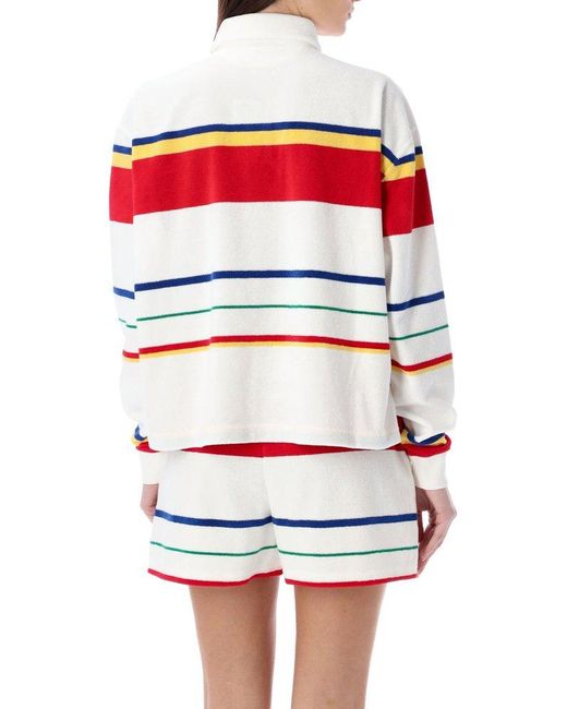 Polo Ralph Lauren Red Striped Long-sleeve Terry-effect Rugby Top
