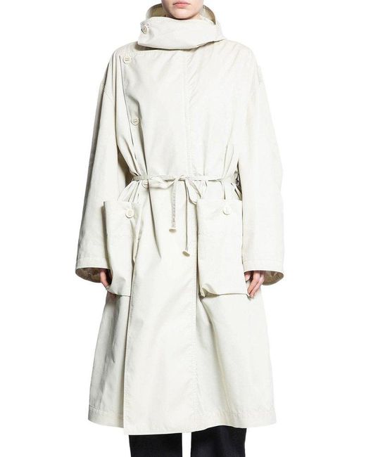 Lemaire White Asymmetric Designed Hooded Coat