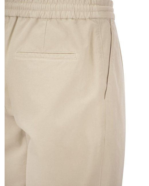 Brunello Cucinelli Natural Leisure Fit Cotton Gabardine Trousers With Drawstring And Double Darts for men