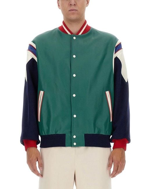 Gucci Green Panelled Leather Bomber Jacket for men