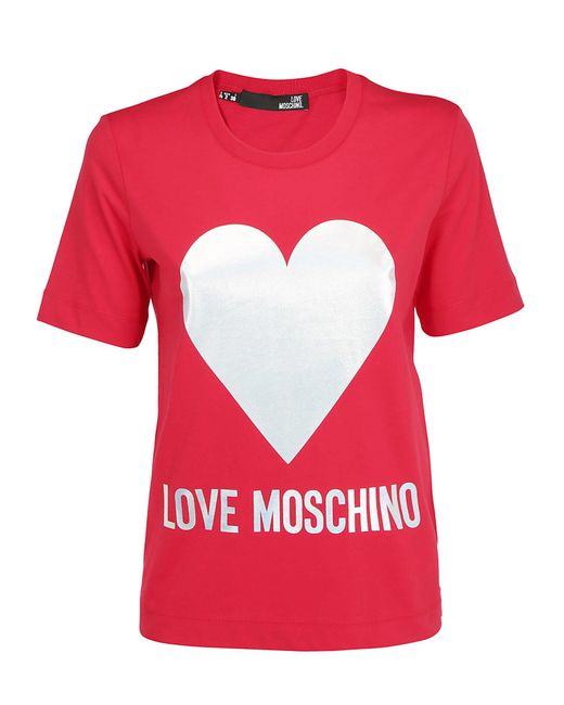 Love Moschino Red Heart Logo Print T-shirt