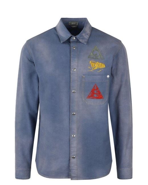 Dior Blue Buttoned Long-sleeved Denim Shirt for men