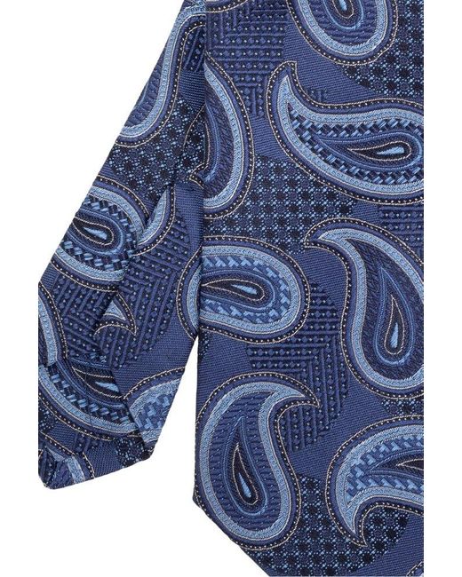Etro Blue Paisley Printed Pointed-tip Tie for men