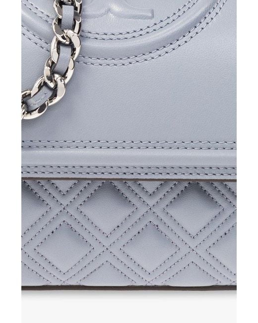Tory Burch Gray Fleming Leather Small Shoulder Bag.