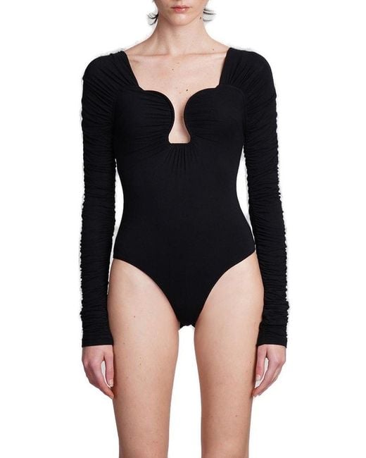 Cult Gaia Black Esma Long-sleeved Bodysuit