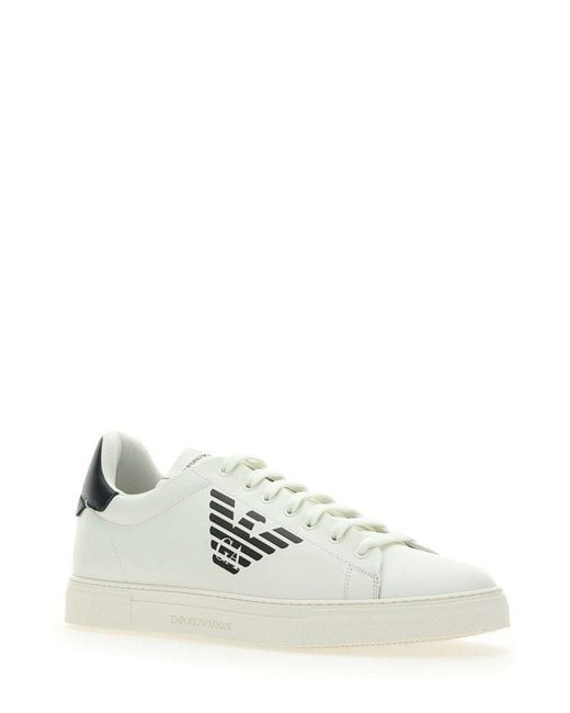 Emporio Armani Logo Printed Sneakers in White for Men | Lyst