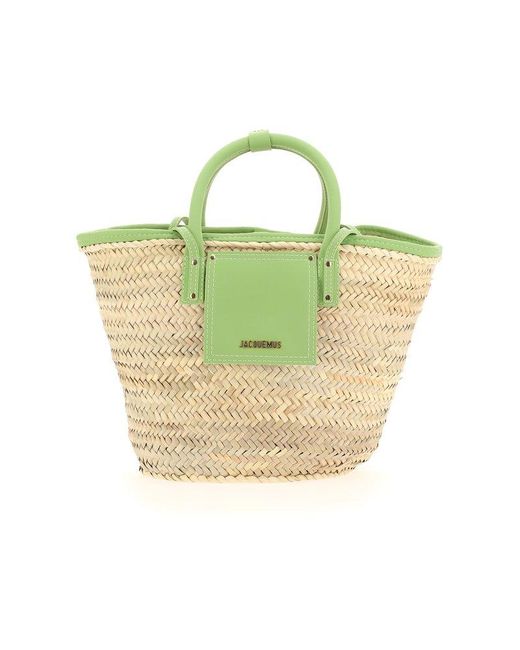 Jacquemus Le Panier Soli Straw & Leather Tote in Green