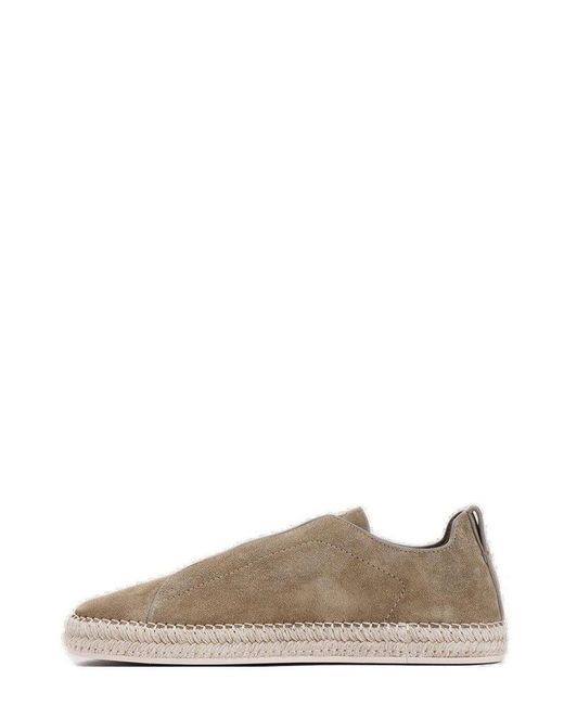 Zegna Brown Round-toe Low-top Sneakers for men