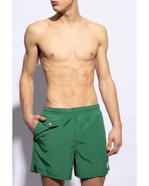 KENZO Green Swim Shorts With Logo for men