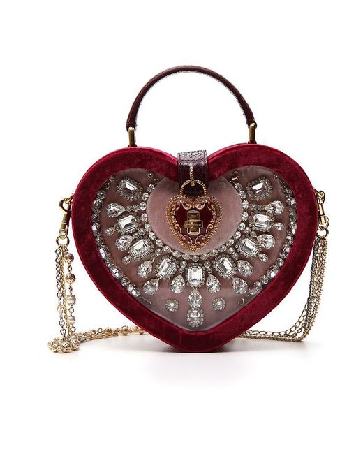 Dolce & Gabbana Red Embellished Heart Box Bag