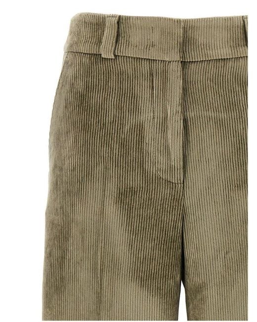 Peserico Green Low-Waisted Corduroy Trousers