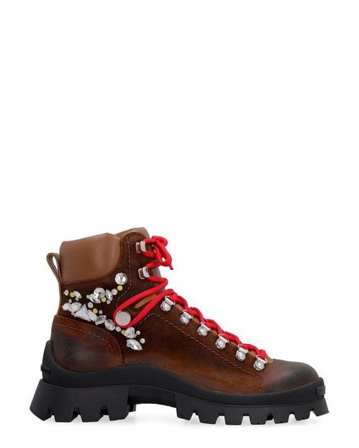 DSquared² Rhinestone Embellished Combat Boots in Red | Lyst