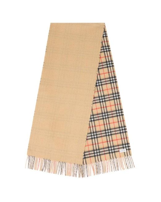 Burberry Natural Checked Fringed-edge Scarf