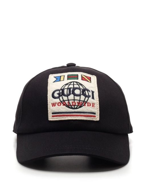 Gucci Black Baseball Hat With Worldwide Patch for men