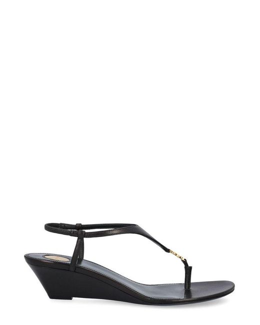 Saint Laurent Cassandre 40 Leather Wedges in Black | Lyst