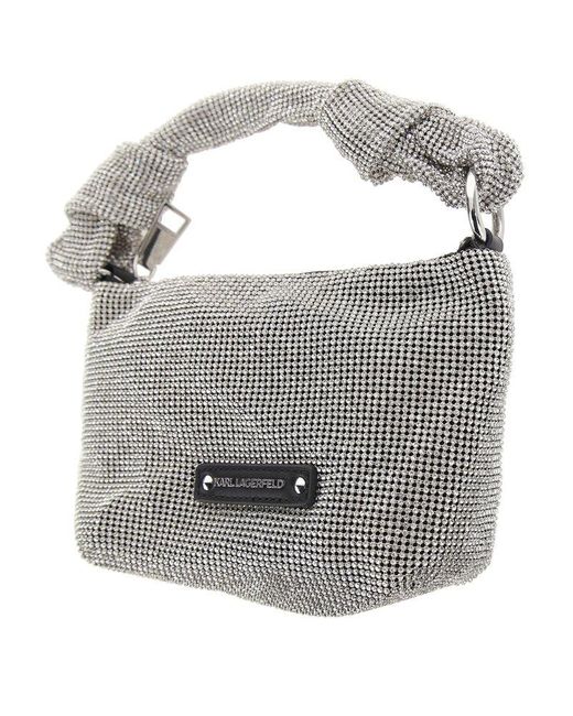 Karl Lagerfeld Gray K/evening Embellished Zipped Shoulder Bag
