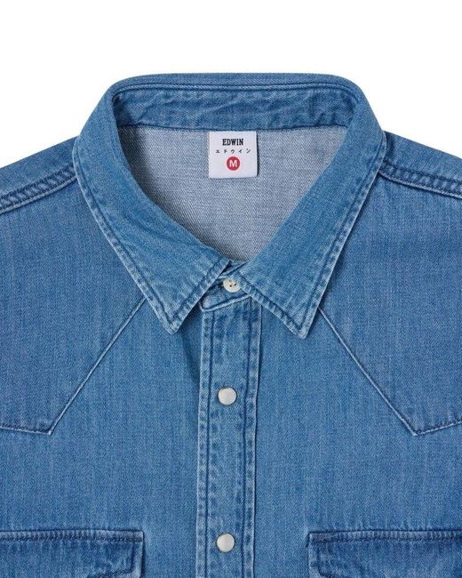 Edwin Blue Snap Button Shirt for men