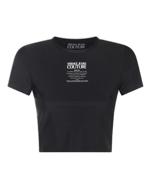 Versace Black Logo-printed Crewneck Cropped T-shirt