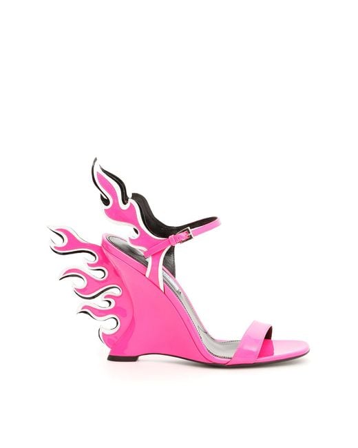 Prada Pink Flame Wedge Sandals