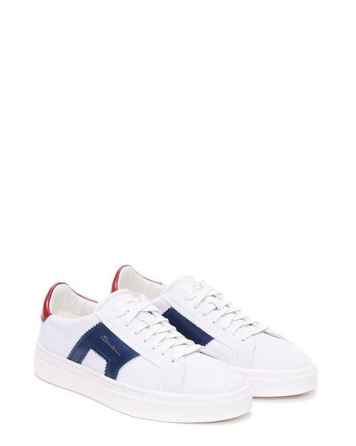 Santoni White Round Toe Lace-up Sneakers for men