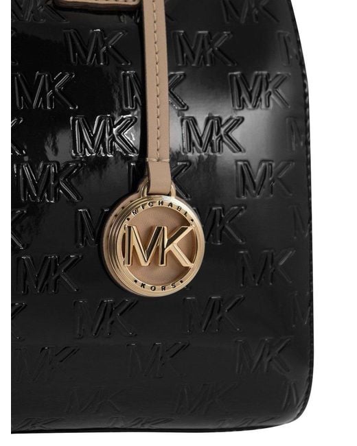 MICHAEL Michael Kors Black Grayson Logo Embossed Medium Satchel Bag