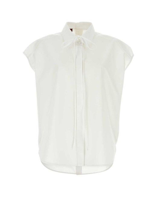 Gucci White Logo Embroidered Sleeveless Poplin Shirt