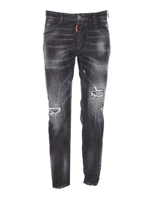 DSquared² Gray Logo Patch Skinny Jeans for men