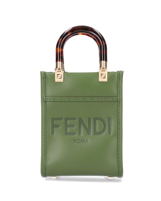 Fendi Green Logo Detailed Mini Sunshine Shopper Bag