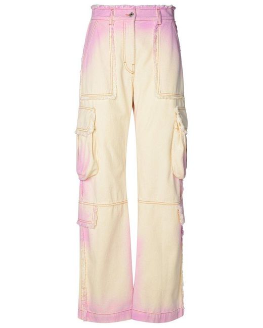 MSGM Natural Tie-dyed Frayed Cargo Jeans