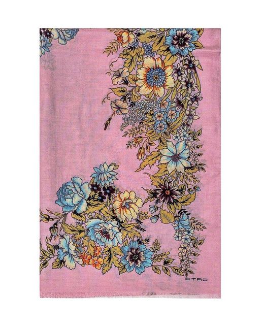 Etro Pink Placed Bouquet Scarf