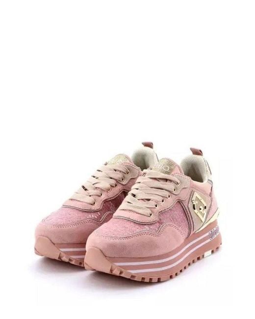 Liu Jo Pink Sequin-embellished Lace-up Sneakers