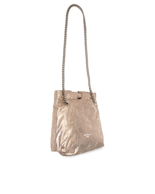 Balenciaga White Small Crush Metallic Drawstring Tote Bag