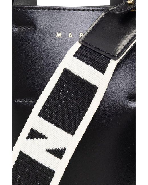 Marni Black Logo Printed Top Handle Bag
