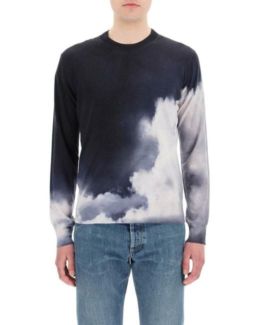 Alexander McQueen Blue Storm Sky Printed Jumper for men