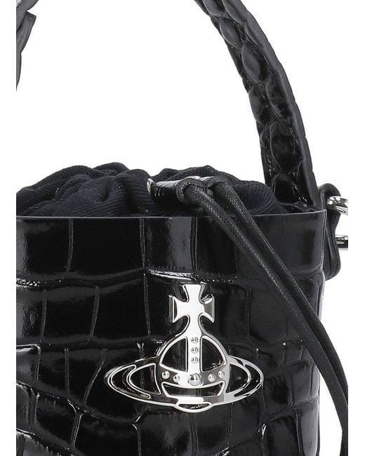 Vivienne Westwood Black Daisy Embossed Drawstring Mini Bucket Bag