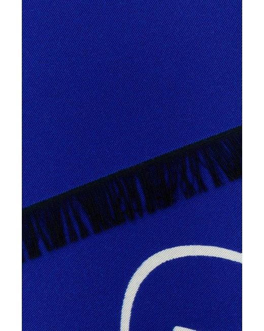 Burberry Blue Logo Intarsia-knit Fringe-edged Scarf