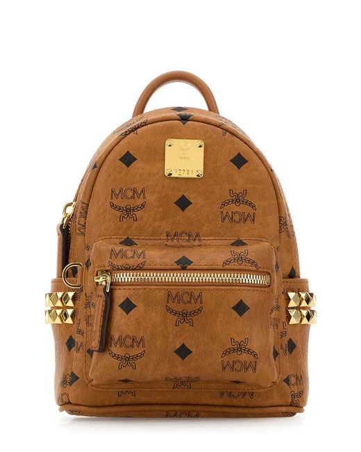 MCM Brown All-Over Logo-Printed Zipped Backpack