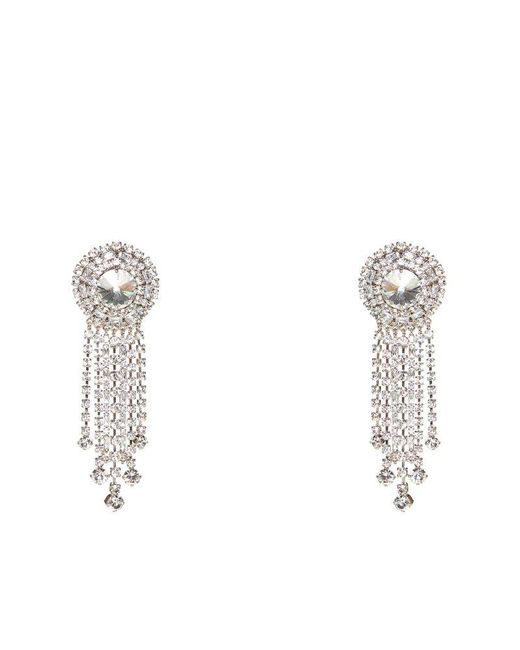 Alessandra Rich White Embellished Dangle Clip-on Earrings