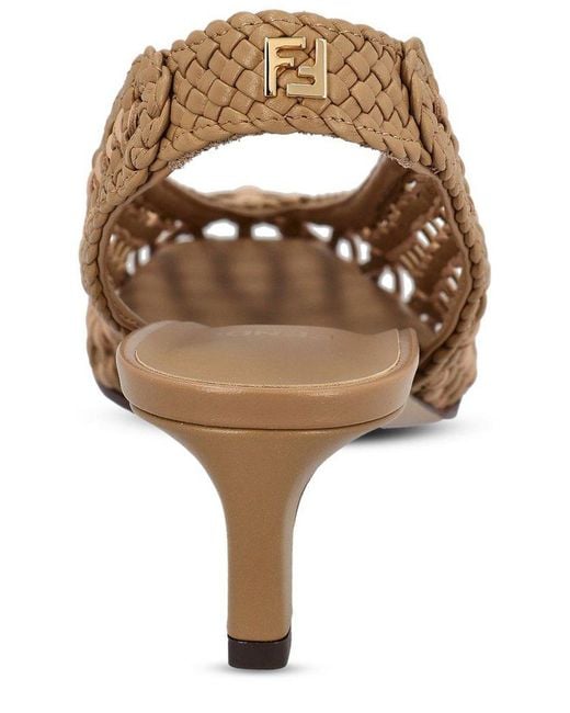 Fendi Brown Low-Heel Slingbacks Woven Pumps