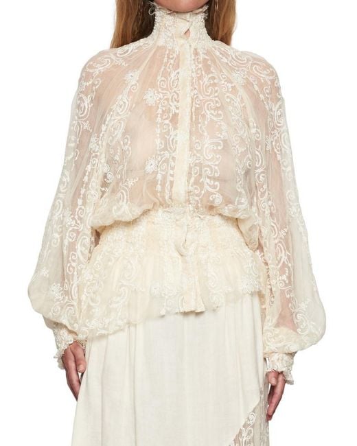 Ann Demeulemeester White High Neck Lace Blouse