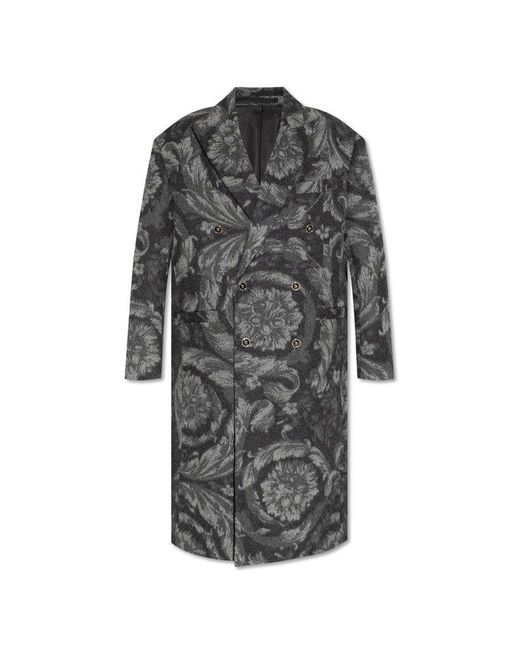 Versace Gray Double-Breasted Coat for men