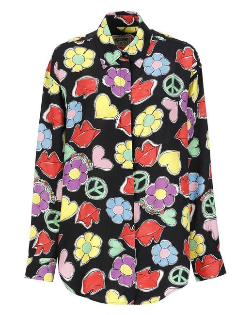 Moschino Multicolor Jeans All-over Floral-printed Shirt